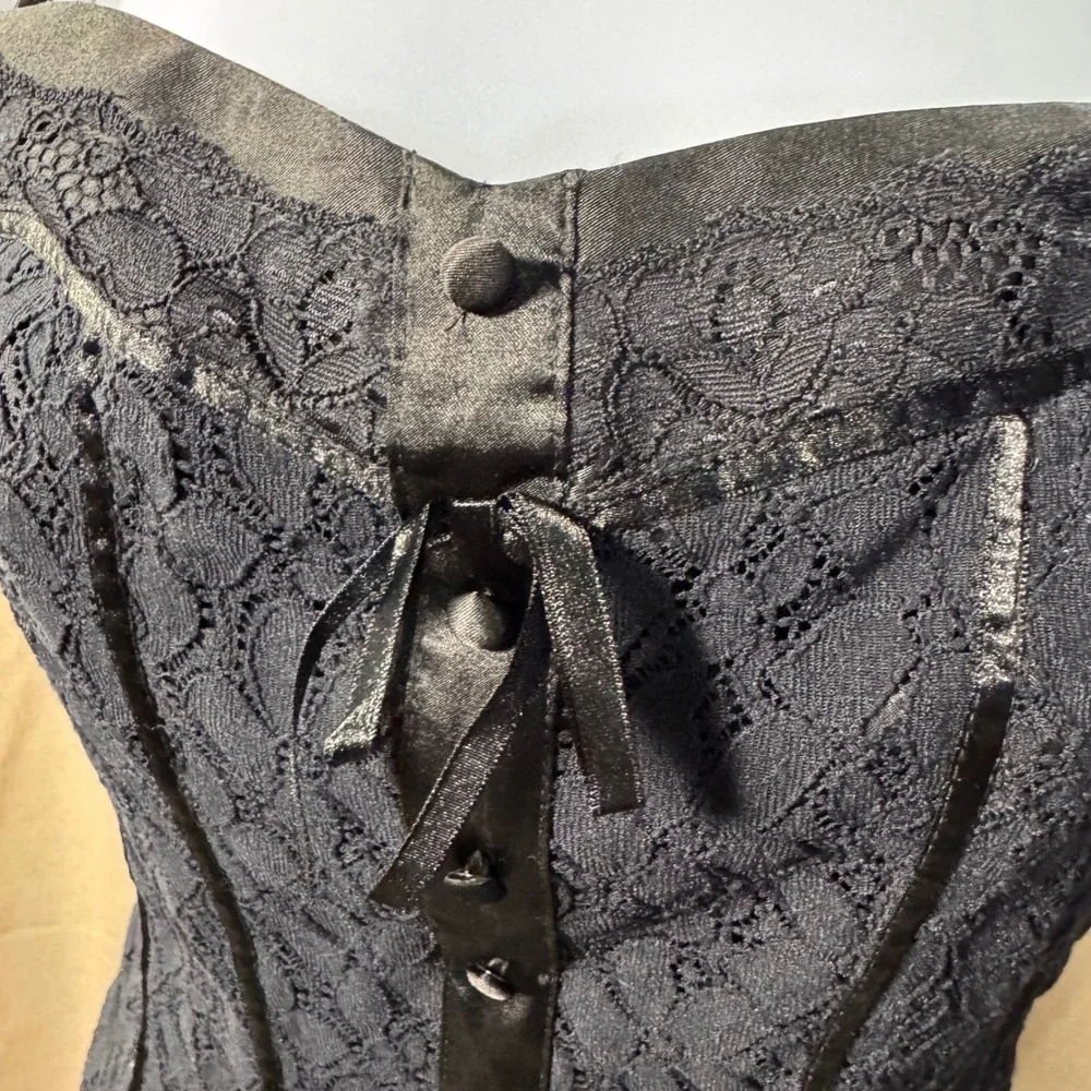 Black Lace Corset Style Top Bustier M Whimsigoth Dark Fairy Witch Goth - Picture 3 of 8